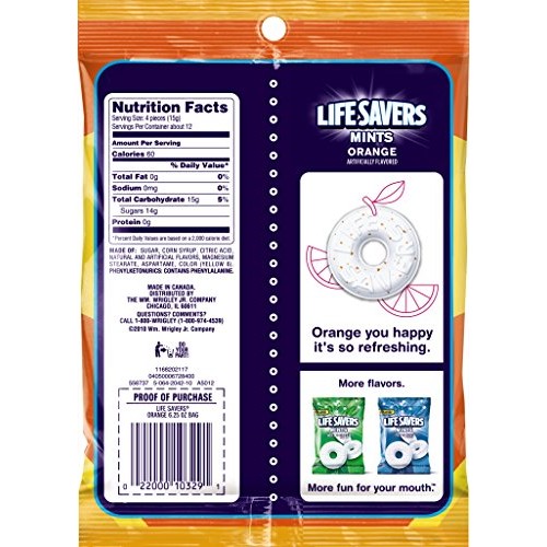 Life Savers Orange Mints Candy Bag, 6.25 Ounce Pack Of 12
