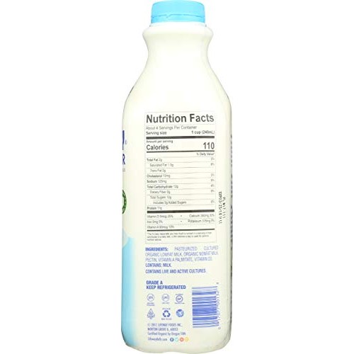 Lifeway Organic Probiotic Low Fat Plain Kefir, 32 Ounce -- 6 Per