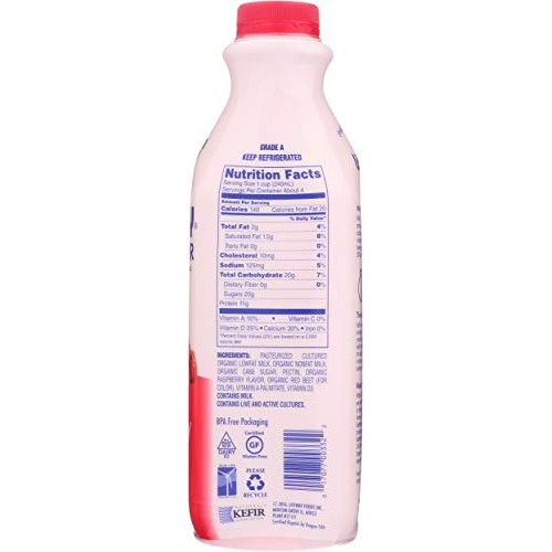 Lifeway Organic Probiotic Low Fat Raspberry Kefir, 32 Ounce -- 6