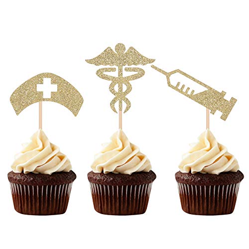 Gold Glitter Nurse Cupcake Toppers Nurse Themed Party Graduation