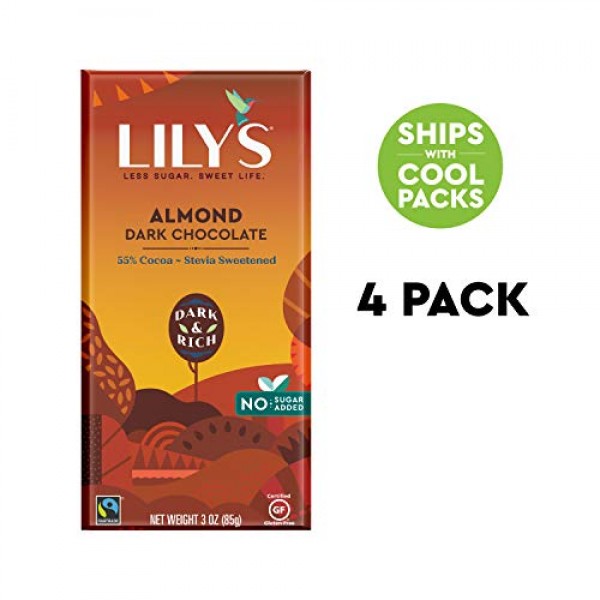 Almond Dark Chocolate Bar by Lilys | Stevia Sweetened, No Added...