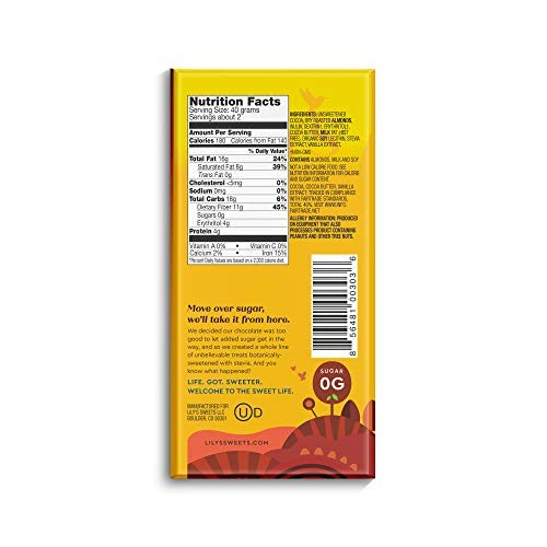 Almond Dark Chocolate Bar By Lilys | Stevia Sweetened, No Added