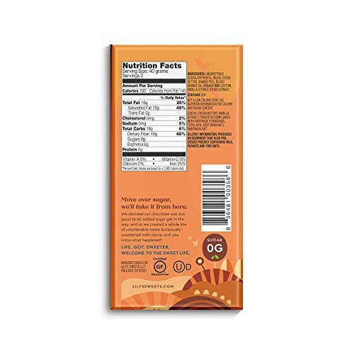 Blood Orange Dark Chocolate Bar By Lilys Sweets | Stevia Sweete