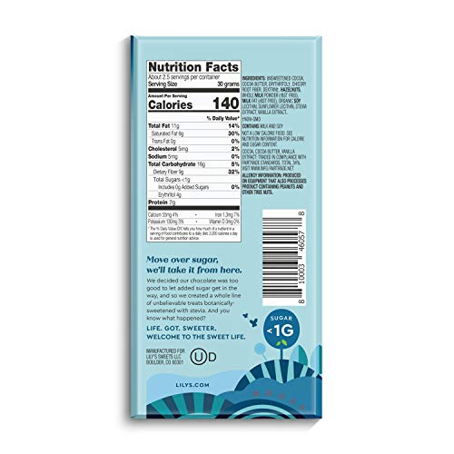 Hazelnut Milk Chocolate Bar By Lilys | Stevia Sweetened, No Add