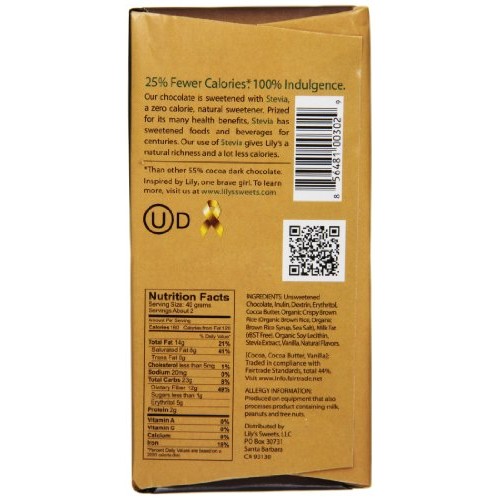Lilys Dark Chocolate Bar With Stevia, Crispy Rice, 3 Ounce Pac