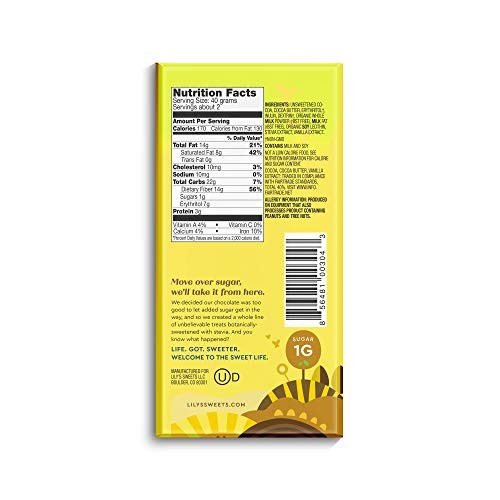 Lilys Sweets Chocolate Bar Creamy Milk, 3 Oz - Case Of 12