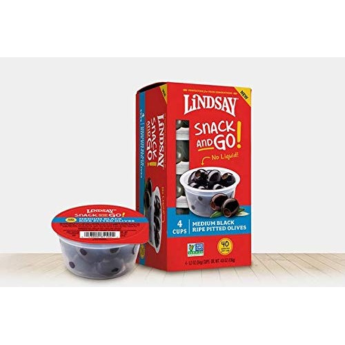 Lindsay Pitted Black Olive Snack, 4- 1.2 Oz Cups