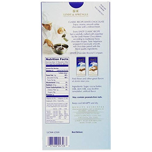 Lindt Classic Recipe Bar, White Chocolate Bar, 4.4 Ounce Pack O