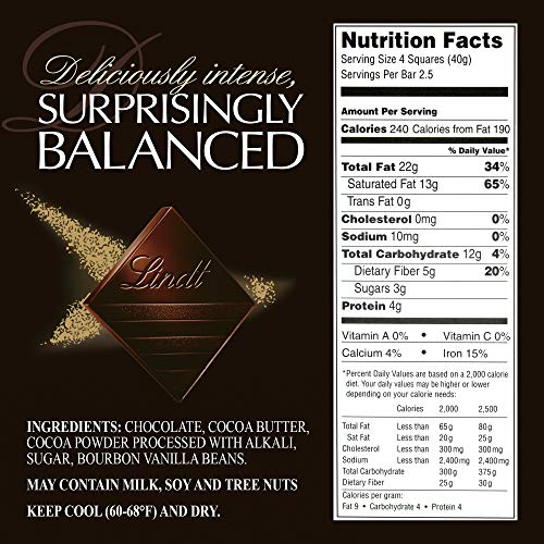 Lindt Excellence Bar, 90% Cocoa Supreme Dark Chocolate, Gluten F