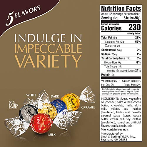 Lindt Lindor Assorted Chocolate Truffles, Kosher, 15.2 Ounce Bag