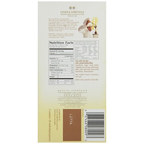 Lindt LINDOR White Chocolate Truffle Bar, White Chocolate Candy ...
