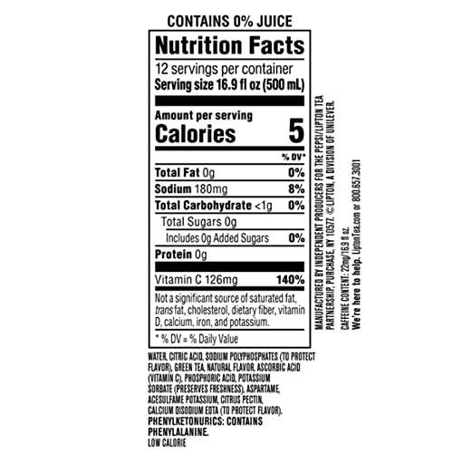 Lipton Diet Citrus Iced Green Tea Plastic Bottle 16.9 fl oz 24 Pack