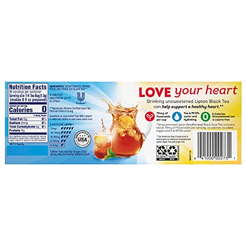 Lipton Family Black Iced Tea Bags, Unsweetened Decaffeinated, 24 Ct