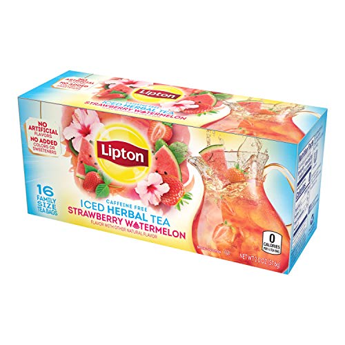 Lipton Family Herbal Iced Tea Bags, Strawberry Watermelon, 16 Count