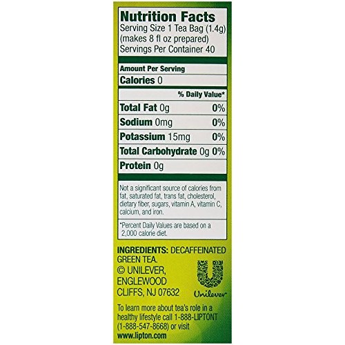 Lipton Green Tea Bags, Decaffeinated, 40 Ct