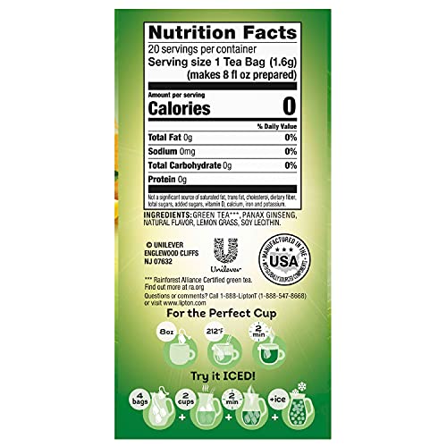Lipton Green Tea Bags Flavored With Other Natural Flavors Lemon