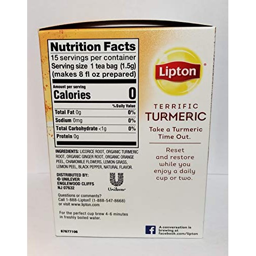 Lipton Herbal Tea Bags, Terrific Turmeric, 15 ct