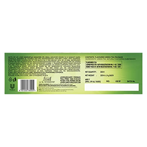 Lipton Honey Lemon Green Tea Bags, 100 Pieces Pack of 2