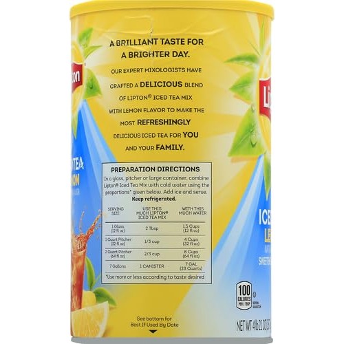 Lipton Lemon Powdered Iced Tea, Sweetened, Makes 28 Quarts