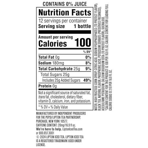 Lipton Peach Iced Tea, 16.9 Fl Oz Bottles (Pack of 12)