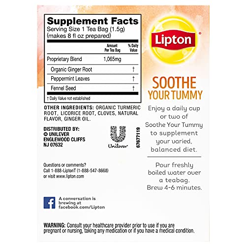 Lipton Soothe Your Tummy Herbal Supplement Tea Bags For a Soothi...