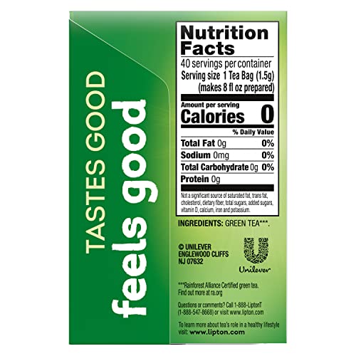 Lipton Tea Bags, Green Tea, Can Help Support a Healthy Heart, 40...