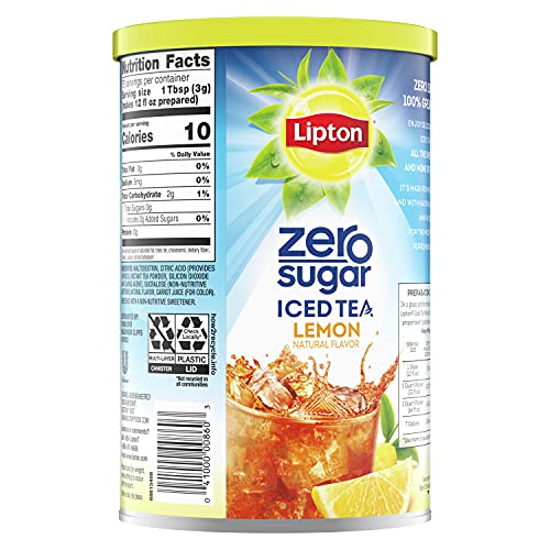 Lipton Zero Sugar Iced Tea Mix, Lemon Low Calorie, 8.1 Ounce Pa...