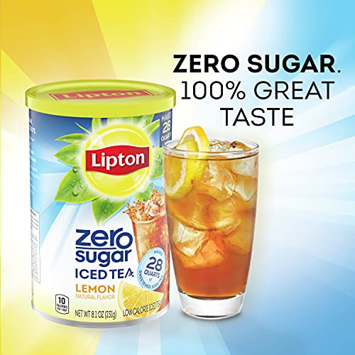 Lipton Zero Sugar Iced Tea Mix, Lemon Low Calorie, 8.1 Ounce Pa...