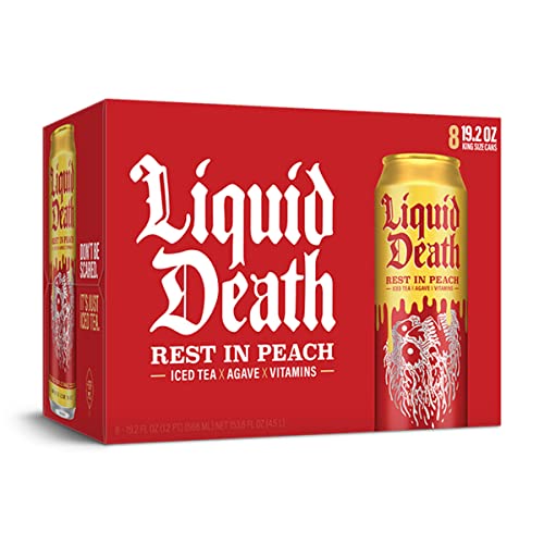 Liquid Death Iced Black Tea, Rest in Peach 19.2 oz King Size Can...