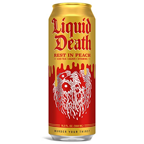 Liquid Death Iced Black Tea, Rest in Peach 19.2 oz King Size Can...