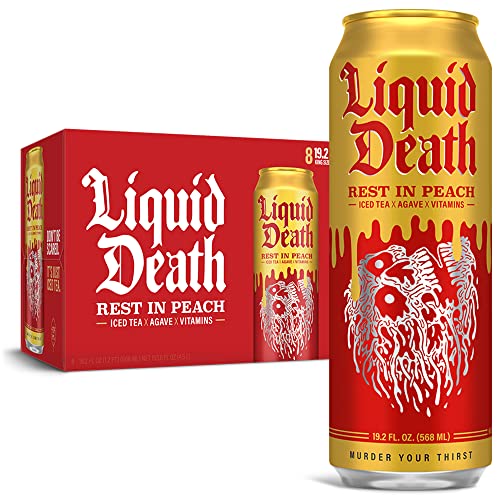 Liquid Death Iced Black Tea, Rest in Peach 19.2 oz King Size Can...