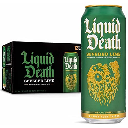 Liquid Death Sparkling Water, Severed Lime 16.9 oz Cans 12-Pack