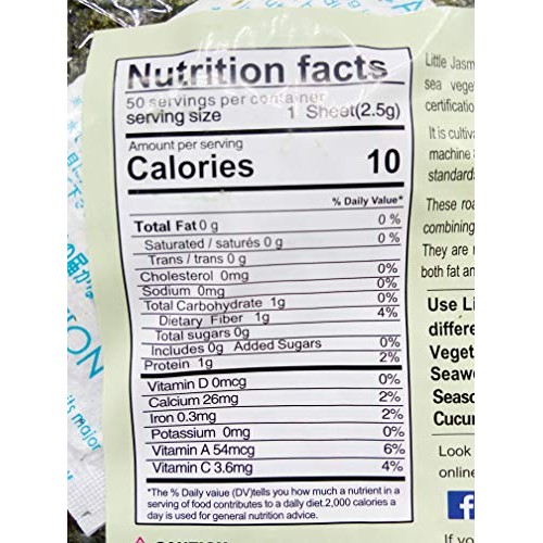 Little Jasmine Usda Organic Premium Grade Roasted Seaweed, 50-Fu