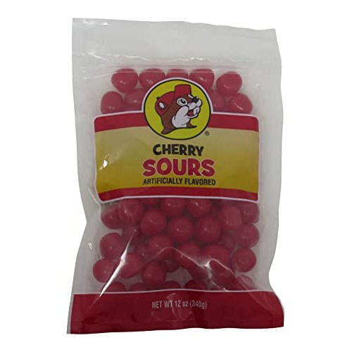 Buc-ees Cherry Sours Red Candy in a Resealable Bag, 12 Ounces