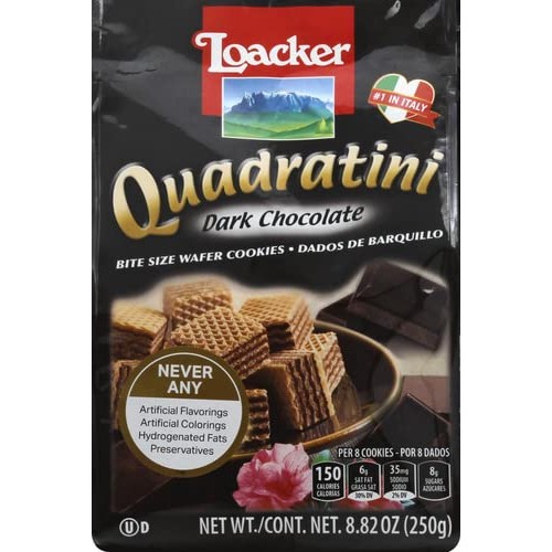 Loacker Quadratini Bite Size Wafer Cookies, Dark Chocolate, 8.82 oz
