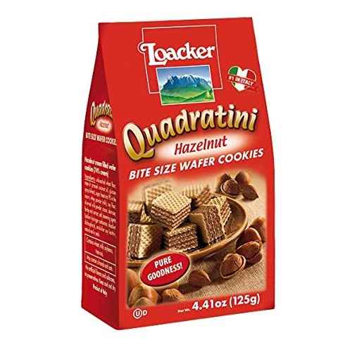 Loacker Quadratini Premium Hazelnut Wafer Cookies, 125G/4.41Oz.,