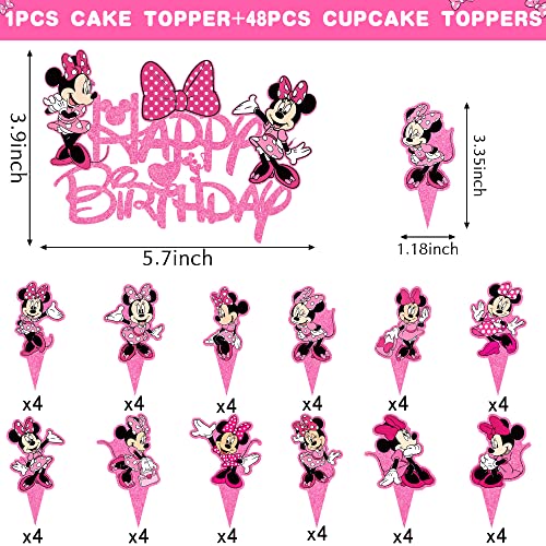 49Pcs Pink Mouse Cake Toppers Cupcake Toppers, 1Pcs Happy Birthd...