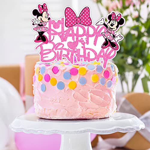 49Pcs Pink Mouse Cake Toppers Cupcake Toppers, 1Pcs Happy Birthd...