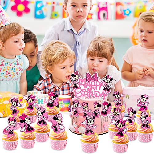 49Pcs Pink Mouse Cake Toppers Cupcake Toppers, 1Pcs Happy Birthd...