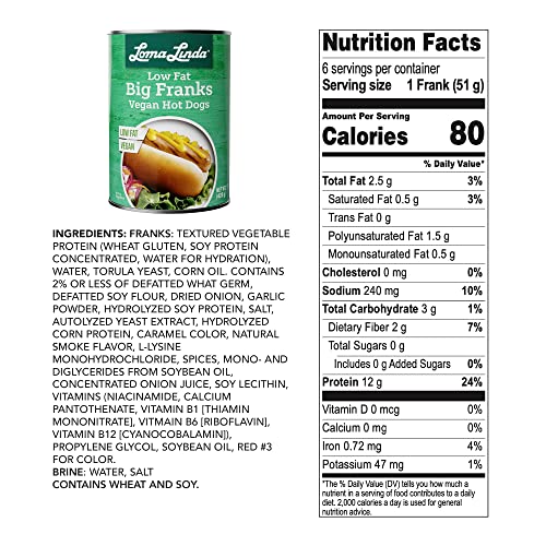 Loma Linda - Plant-Based Meats Big Franks, Low Fat 15 oz., 3...