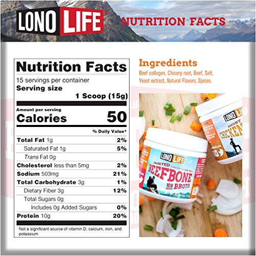 Beef Bone Broth Powder By Lonolife, Grass Fed, 10G Collagen Prot