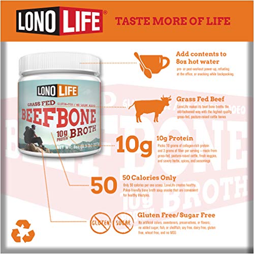 Beef Bone Broth Powder By Lonolife, Grass Fed, 10G Collagen Prot