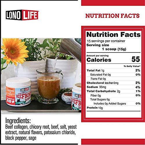 Lonolife Low-Sodium Grass-Fed Beef Bone Broth Powder With 10G Pr