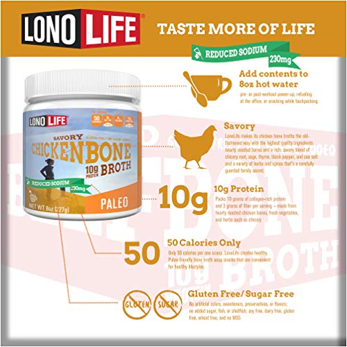 Lonolife Reduced Sodium Chicken Bone Broth Powder With 10G Prote