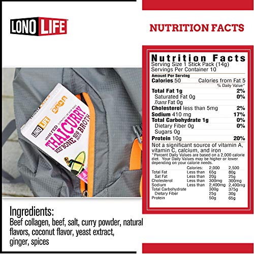 Lonolife Thai Curry Beef Bone Broth Powder With 10G Protein, Pal