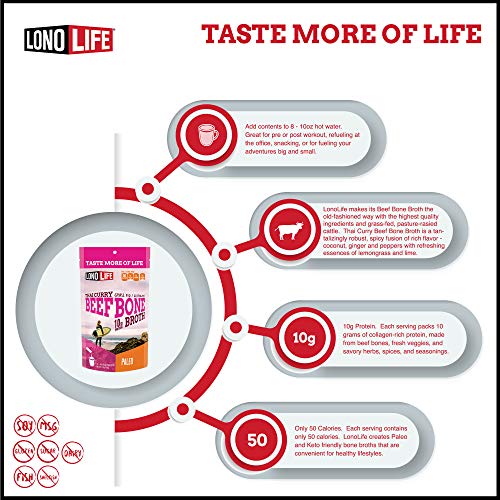 Lonolife Thai Curry Beef Bone Broth Powder With 10G Protein, Pal