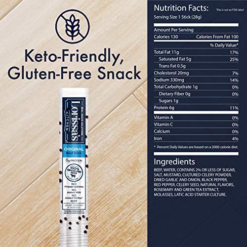 Lorissa’S Kitchen Grass-Fed Beef Snack Sticks, Original, 1 Oz.,