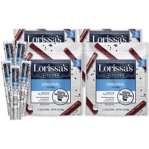 Lorissa’S Kitchen Snack Packs, Grass-Fed Beef Sticks, Original,