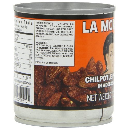 La Morena Chipotle Peppers In Adobo Sauce, 7-Ounce Tins Pack Of 6