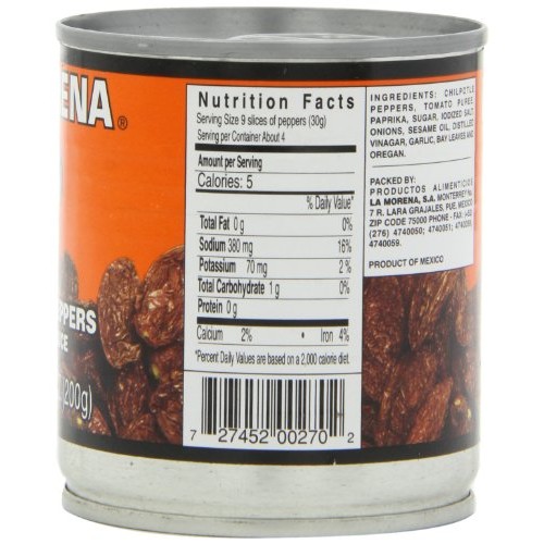 La Morena Chipotle Peppers In Adobo Sauce, 7-Ounce Tins Pack Of 6